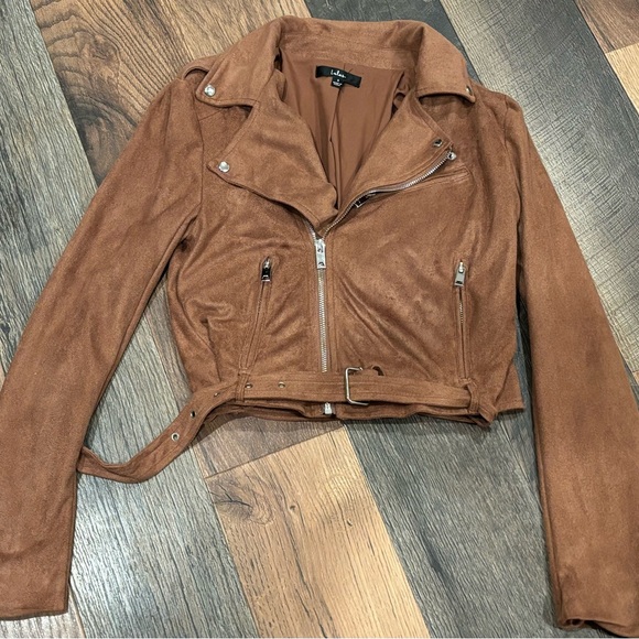 Lulu's Brown Faux Suede Moto Jacket in size small - Picture 2 of 10
